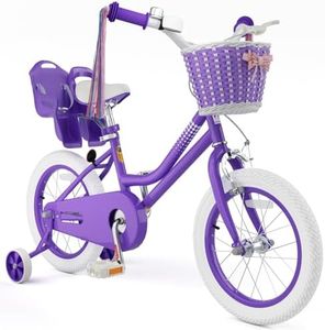 Glaf Kids Bike for Girls Boys Ages 3-9 Years, 12 14 16 Inch Girls Bike with Doll Bike Seat, Kids Bicycle with Training Wheels and Basket, Boys Bikes(16 Inch, Purple)