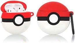 Meyaar Cute Silicone Case Cover with Keychain, 360° Protective Case Compatible with Apple Airpods 2 &1 (Pokeball)