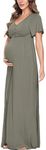 Peauty Maternity Maxi Dress Summer with Decorative Button (S-3XL)/Short Flutter Sleeve Flowy Dress Baby Shower Photoshoot, Green Gray, Small