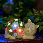 Qeeman Garden Outdoor Decor Statues: Figurine with Solar Light Outside Decorations with Pets Ornaments Patio Art Balcony Decor - Christmas Birthday Gifts for mom Grandma Women