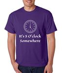 ALLNTRENDS Men's T Shirt It's 5 O'clock Somewhere Party Drinking Beer Tee (L, Purple)