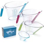 4-Piece Angled Liquid Measuring Cups Plastic Set - Mini Oz, 1, 2 and 4 Plastic Measuring Cup Sizes - Plastic Measuring Cups For Liquids with ML & Cups Measures - KPKitchen Small & Large Measure Cup