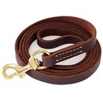 FAIRIWN Genuine Leather Dog Leash 5 Foot Long for Medium Small Dogs Puppy Cuir Laisse Chien Heavy Duty 5Ft Training Leashes 3/8" Width with Brass Buckle K9 Dogs Walking