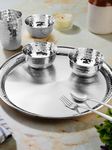 Classic Essentials Stainless Steel Hammered Texture Heavy Gauge Mirror Finish Royal Dinner Set of 28 Pcs (4 Plate, 12 katori, 4 Glass, 8 Spoon)