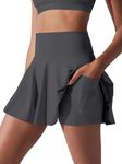 REORIA Women Sport Tennis Skirt Mini Pleated Skirts Flared A-line High Waist Skirt School Dance Short Skirt with Shorts Lining Dark Grey S