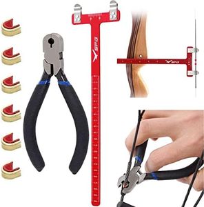 SOPOGER Archery Bow Square Nocking Points Pliers Bow String Knock Kit T Shape Turning Bow Square Ruler Tool String-Loop Nocking Buckle Pliers for Recurve Compound Bow Accessories (Red)