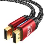 JSAUX 8K DisplayPort Cable 1.4, DP Cable 2M (8K@60Hz, 2K@240Hz，4K@144Hz,32.4Gbps)，Display Port to Display Port Cable (DP to DP Cable) Compatible for Laptop PC TV Gaming Monitor-Red