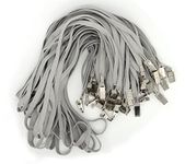 Bird Fiy® 50 Pcs Cotton Lanyard Bulldog Clip 32-inch Flat Braid Neck Lanyard for Id Cards/badges (Gray)