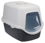 Trixie: - Vico Cat Litter Tray with Hood | Litter Tray with Hood, Door Flap and Handle | Made with Lightweight and Durable Material | Double Rim Keeps The Surrounding Area Clean & Tidy - Grey