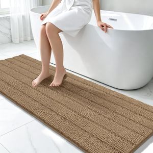 Bcoimo Long Bathroom Rug, Chenille Bath Runner with High Low Pile Design, Soft Absorbent Non Slip Bath Mat, Machine Washable Quick Dry Rug for Shower, Tub, Sink and Vanity