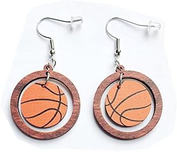 COLORFUL BLING Sporty Style Earrings Wooden Football Basketball Pendant Earrings Sports Lover Earrings-C wooden basketball