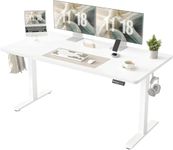 BEXEVUE 63"x24" Long Standing Desk, 160 * 60cm Height Adjustable Electric Desk, Sit Stand Desk, Wide Home Office Computer Desk with Hooks, Executive Desk, 3 Piece Board (White)