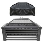 Dellonda 35" Square Outdoor Fire Pit, Mesh Screen Lid, Black with Water Resistant Drawstring Cover - DG238