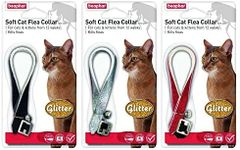 3XCat Flea Glitter Collar, Black/Silver/Red