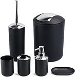 Papillon Bathroom Accessories -6 Piece Plastic Toothbrush Holder,Toothbrush Cup,Soap Dispenser and Dish,Toilet Brush Holder,Trash Can,Tumbler Straw Gift Set (Black)