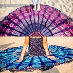 Set of 2 Mandala Round Tapestry Hippie Indian Mandala Roundie Picnic Table Cover Hippy Spread Boho Gypsy Cotton Tablecloth Beach Towel Meditation Round Yoga Mat - 72 Inches, Blue and Pink