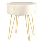 Harbour Housewares 1x Cream/Gold H40 x D35cm Round Velvet Footstool - Small Living Room Dressing Table Footstool Ottoman Pouffe Chair Seat