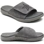 KuaiLu Mens Orthotic Slides Soft Cushion Sport Sandals with Plantar Fasciitis Arch Support Adjustable Open Toe Summer Slippers Slip on Indoor Outdoor Grey Size 11