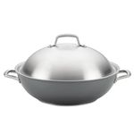 Anolon Accolade Hard Anodized Nonstick Stir Fry/Wok Pan with Lid, 13.5 Inch, Moonstone,81116