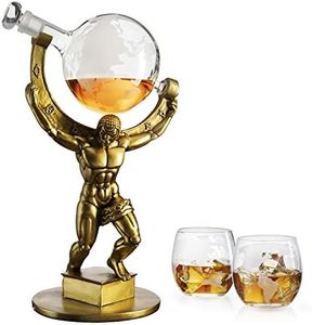 Atlas Bronze World Globe Whiskey Decanter Set - 15" Tall - With 2 World Glasses - For Whiskey, Scotch, Bourbon, Cognac and Brandy - 1000ml - By The Wine Savant - Atlas Decanter Whiskey
