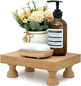 EOSAHR Modern Farmhouse Wood Riser for Display : Decorative Pedestal Stand for Home & Kitchen Decor and Retro Soap Stand for Sink - Rustic Bathroom Counter Tray and Countertop Organizer (Light Brown)