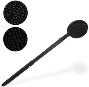 Double-Sided Shower Brush, Silicone Back Scrubber for Shower, Extendable Long Handle Bath Brush, Body Scrubber Brush with Non-Slip Grip for Exfoliating Body Brush for Wet or Dry Brushing