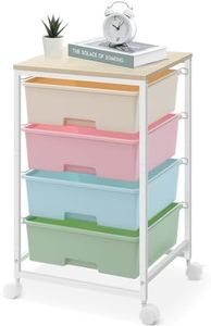 SYKIARIOL Utility Cart with Drawers and Wooden Tabletop, 4 Drawers Rolling Storage Cart,Arts and Crafts Organizer Storage Cart for Bedroom,Kid's Room,Dorm,Classroom,Office,Rainbow