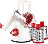 Ancevsk Rotary Cheese Grater Manual Kitchen Vegetable Shredder, 3 in 1 Round Mandoline multifunction Potato Slicer Speed Vegetable Grinder for Nuts, Carrot, Hashbrown, Garlic, Walnut (White Red)