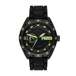 PUMA Watch for Men PUMA Street V2, Three Hand Date movement, 48MM Black Castor Oil case with a Silicone strap, P5112