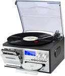 MUSITREND 9 in 1 Record Player with External Speakers,3 Speed Bluetooth Turntable Vinyl Player with CD/Cassette Play,AM/FM Radio, USB SD/MMC Play, Aux-in/RCA Line Out