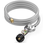 only fire 5Ft Stainless Gas Regulator Propane Hose with Gauge for Gas Grill, Gas Water Heater, Burner Stove, Fire Pit and More - 3/8" Female Flare Fittings