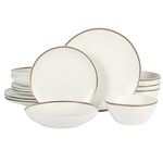 Gibson Elite Kings Road Double Plates and Bowl Organic Round Porcelain Chip and Scratch Resistant Dinnerware Set - Matte White w/Gold Rim