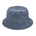 TOSKATOK Pure Washed Cotton Bucket hat UV Sun Protection Breathable Beach Holiday Travel Hat-DENIM-60