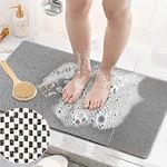 Non Slip Shower Mats Resistance, 40x80cm Bath Tub Mat PVC Loofah Mat for Bathroom Shower Mat Non Slip Bath Mat Anti Slip, Quick Drying Bathroom Rug Carpet for Inside Shower (Grey)