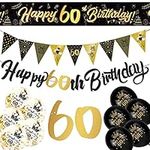 60th Birthday Decoration Kit, 13 Pieces Birthday Party Decoration Include Happy 60th Birthday Banner, Bunting, 12” Latex Printed Balloons, 9ft Banner for Women Men 60th Birthday Decorations Supplies