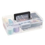 BTSKY Clear Plastic Storage Box with Removable Tray Multipurpose Stationery Storage Box with Handle Handy Sewing Box Art Craft Supply Organizer Home Utility Box (Black)