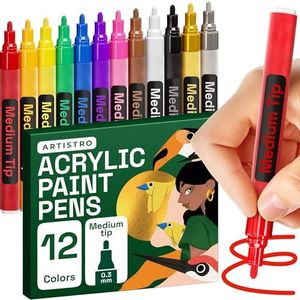 ARTISTRO Acrylic Paint Pens, Fabric Markers Acrylic Paint Markers, Acrylic Markers for Fabric, Canvas, Rock, Glass, Wood, Paper, DIY, Paint Markers, Multicolor (Medium Tip, 12)