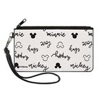 Disney Wallet, Zip Clutch, Mickey and Minnie Mouse Icons and Script Doodles White Black, Canvas, White, 8" x 5", Casual