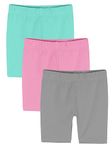 KiddoPanti Girls Cycling Shorts Pack of 3, Aqua Blue/Baby Pink/Lt Grey, 6-8Y