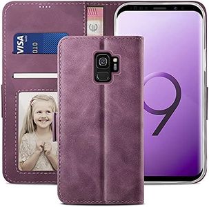 YATWIN Cover Samsung Galaxy S9, Flip Custodia Portafoglio in Pelle Premium Slot, Interno TPU Antiurto, Supporto Stand, Stile Libro e Chiusura Magnetica Folio Caso per Samsung Galaxy S9 - Vino Rosso