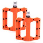 Bike Pedals, Pedals Road Bike,Mountain Bike Flat Pedals Nylon Fiber 9/16 Inch,For BMX Road MTB Bike (Orange)