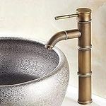 TAOZUYING Faucet Antique Brass Waterfall Bathroom Sink Faucet Vessel Tall Bamboo Water Tap Mixer Hot and Cold Single Hole Basin Faucet marriage