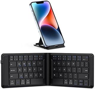 iClever BK06SE Portable Bluetooth Foldable Keyboard with Stand Holder, USB-C Charge, PU Leather, Tactile Typing Feedback, Pocket-Size Folding for iPad, iPhone, Laptop, Tablet, Smartphone, Black