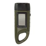 Hand Crank Solar Powered Rechargeable LED Camping Emergency Flashlight Torch Portable LED Flashlight Carabiner Energy Rechargeable Flashlight Torch for Camping Climbing Hiking Camping Green