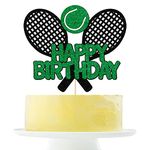 flash Tennis Happy Birthday Cake Topper， Tennis Racket Ball Cake Decor， Tennis Player Sport Themed Party Supplies for Kids' Birthday