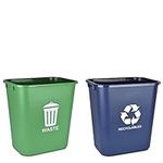 Acrimet Wastebasket Bin for Recycling and Waste, 6.75 Gallon/ 27 Quart/ 24 Liter (Plastic) (Green and Blue) (Set of 2)