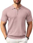 COOFANDY Men's Zipper Polo Shirts Short Sleeve Ribbed Knit Polo T Shirts Fashion Casual Golf Shirts Pink