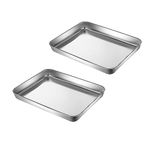 Extra Small Baking Sheet Pans HYTK 18/8 (304) Stainless Steel Tiny Serving Tray 9.3 x 6.9 x1.1Inch (Diagonal 10.63 Inch) Reheat Food for 1 to 2 Person 2PACK