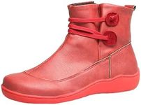 WOFANLULY Womens Winter Warm Lined Ankle Boots Ladies Lightweight Lace Up Casual Comfort Ankle Boots UK Sizes 3.5-8.5, Red, 8 UK