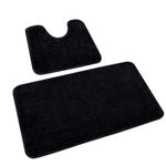 Rururug Black Bath Mat Set Washable Microfiber Bathroom Mat Sets 2 Piece Non-Slip Bath Mats for Bathroom and Toilet Mat, Bathroom Rug 50x80cm+50x40cm